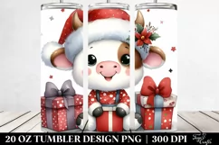 Cute Winter Cow with Santa Hat PNG Product Image 2
