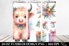 Cute Highland Cow Christmas Clipart, Transparent 20 Oz Product Image 2