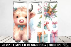 Cute Highland Cow Christmas Clipart, Transparent 20 Oz Product Image 2