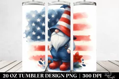 Washed Watercolor Patriotic Farmer Gnome | 20 oz Tumbler Product Image 2