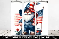 Washed Watercolor Patriotic Farmer Gnome | 20 oz Tumbler Product Image 2