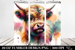 Colorful Baby Highland Cow with Abstract Background. 20 Oz Product Image 2