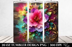 20 Oz Tumbler Sublimation | Colorful Rhododendron on Wooden Product Image 2
