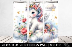 20 Oz Tumbler Sublimation | Cute Baby Unicorn with Flowers Product Image 2