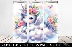 20 Oz Tumbler Sublimation | Cute Baby Unicorn with Flowers Product Image 2