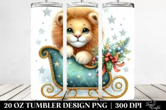 Cute Lion Behind Christmas Sleigh, Transparent 20 Oz Tumbler Product Image 2