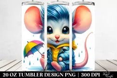 Cute Baby Mouse with Raincoat and Umbrella | 20 oz Tumbler Product Image 2