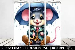 Cute Baby Mouse with Raincoat and Umbrella | 20 oz Tumbler Product Image 2