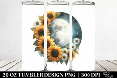 Washed Watercolor Half Moon with Sunflowers, 20 Oz Tumbler Product Image 2