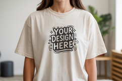 Women Minimal Indoor T-Shirt Mockup PSD JPG Product Image 1