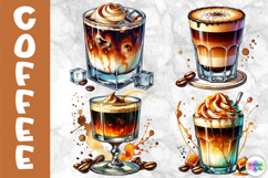 Coffee Cocktails Clipart, Watercolor Coffee Glasses PNG Product Image 1