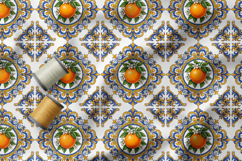 Sicilian Tile Seamless Patterns, Mediterranean Fruits Print Product Image 3