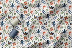 Mediterranean Seafood Folk Art Pattern, Coastal Seamless Product Image 4