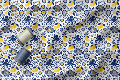Mediterranean Seafood Folk Art Pattern, Coastal Seamless Product Image 5