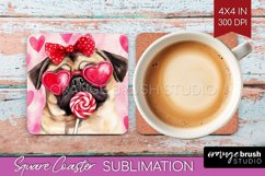Pug Valentine Square Coaster Valentines Day Coaster PNG Product Image 1