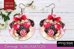 Pug Valentine Round Earrings Valentines Day PNG Sublimation Product Image 1
