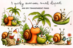 Quirky Summer Snail Clipart PNG Product Image 1