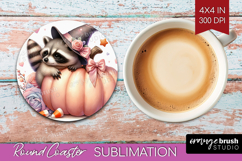 Raccoon Halloween Round Coaster Coquette Coaster PNG Product Image 1