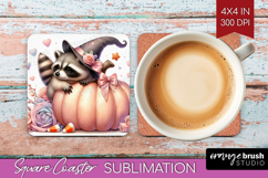 Raccoon Halloween Square Coaster Coquette Coaster PNG Product Image 1