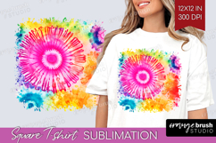 Tie Dye Square Tshirt Background - Rainbow PNG Sublimation Product Image 1