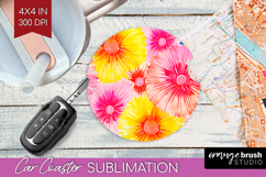 Tie Dye Car Coaster - Rainbow Coaster PNG Sublimation Product Image 1