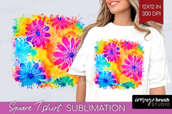 Tie Dye Square Tshirt Background - Rainbow PNG Sublimation Product Image 1