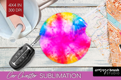 Tie Dye Car Coaster - Rainbow Coaster PNG Sublimation Product Image 1