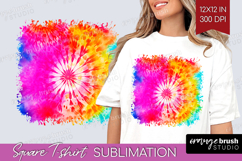 Tie Dye Square Tshirt Background - Rainbow PNG Sublimation Product Image 1