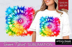Tie Dye Square Tshirt Background - Rainbow PNG Sublimation Product Image 1