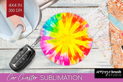 Tie Dye Car Coaster - Rainbow Coaster PNG Sublimation Product Image 1