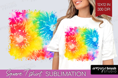 Tie Dye Square Tshirt Background - Rainbow PNG Sublimation Product Image 1