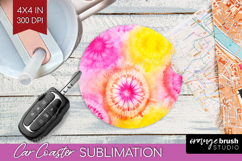 Tie Dye Car Coaster - Rainbow Coaster PNG Sublimation Product Image 1