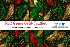 Red Green Gold Feather Patterns JPG Product Image 1