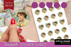 Retro Easter Round Sticker - Easter Printable Sticker Sheet Product Image 1