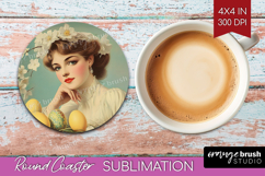 Retro Easter Round Coaster - Easter Coaster PNG Sublimation Product Image 1