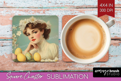 Retro Easter Square Coaster - Easter Coaster PNG Sublimation Product Image 1