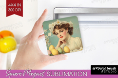 Retro Easter Magnet Sublimation - Easter Square Magnet PNG Product Image 1