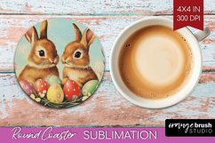 Retro Easter Round Coaster - Easter Coaster PNG Sublimation Product Image 1