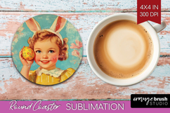 Retro Easter Round Coaster - Easter Coaster PNG Sublimation Product Image 1