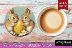 Retro Easter Round Coaster - Easter Coaster PNG Sublimation Product Image 1