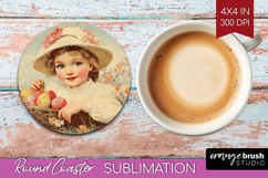 Retro Easter Round Coaster - Easter Coaster PNG Sublimation Product Image 1