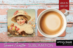 Retro Easter Square Coaster - Easter Coaster PNG Sublimation Product Image 1