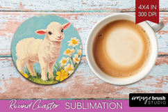 Retro Easter Round Coaster - Easter Coaster PNG Sublimation Product Image 1