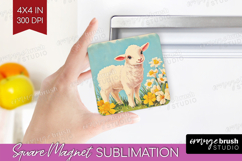 Retro Easter Magnet Sublimation - Easter Square Magnet PNG Product Image 1