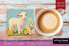 Retro Easter Square Coaster - Easter Coaster PNG Sublimation Product Image 1