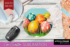 Retro Easter Car Coaster - Easter Coaster PNG Sublimation Product Image 1