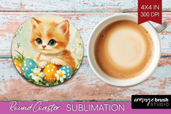 Retro Easter Round Coaster - Easter Coaster PNG Sublimation Product Image 1