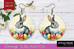 Retro Easter Round Earrings - Easter PNG Sublimation Product Image 1