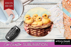 Retro Easter Car Coaster - Easter Coaster PNG Sublimation Product Image 1