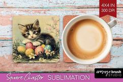 Retro Easter Square Coaster - Easter Coaster PNG Sublimation Product Image 1